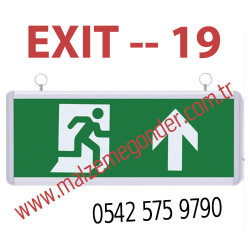 YUKARI OK + KOŞAN ADAM - ÇİFT TARAFLI IŞIKLI EXIT ÇIKIŞ LEVHASI - EXIT 19