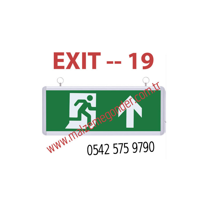 YUKARI OK + KOŞAN ADAM - ÇİFT TARAFLI IŞIKLI EXIT ÇIKIŞ LEVHASI - EXIT 19