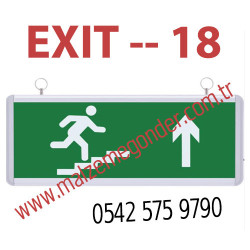 YUKARI YÖN KOŞAN ADAM - ÇİFT TARAFLI IŞIKLI EXIT ÇIKIŞ LEVHASI - EXIT 18