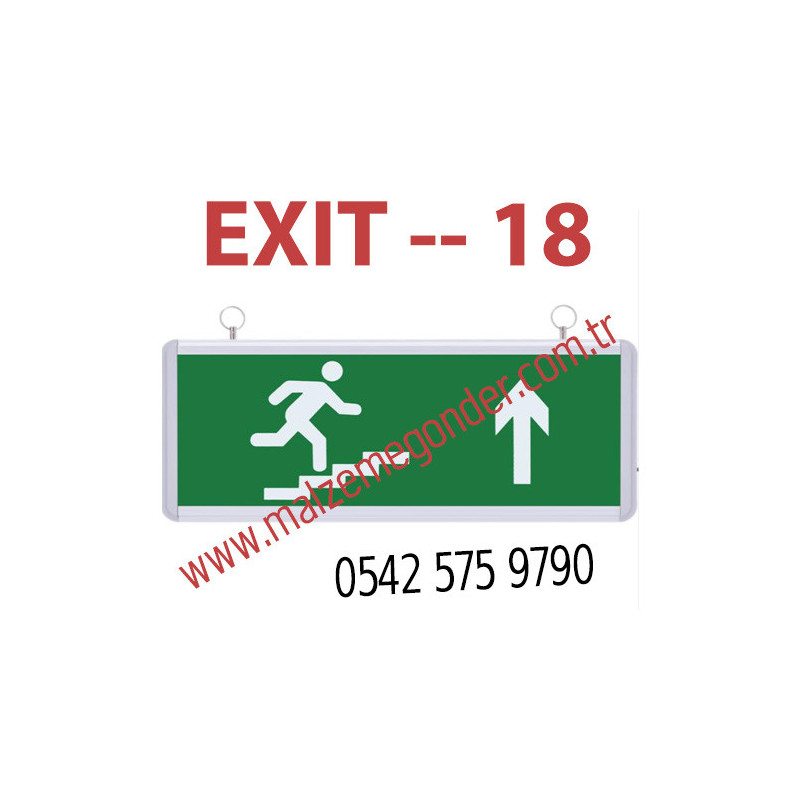 YUKARI YÖN KOŞAN ADAM - ÇİFT TARAFLI IŞIKLI EXIT ÇIKIŞ LEVHASI - EXIT 18