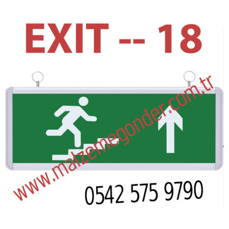 YUKARI YÖN KOŞAN ADAM - ÇİFT TARAFLI IŞIKLI EXIT ÇIKIŞ LEVHASI - EXIT 18
