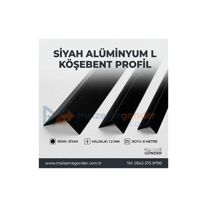 SİYAH L KÖŞEBENT ALÜMİNYUM 1.2MM KALINLIK