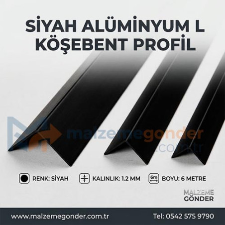SİYAH L KÖŞEBENT ALÜMİNYUM 1.2MM KALINLIK