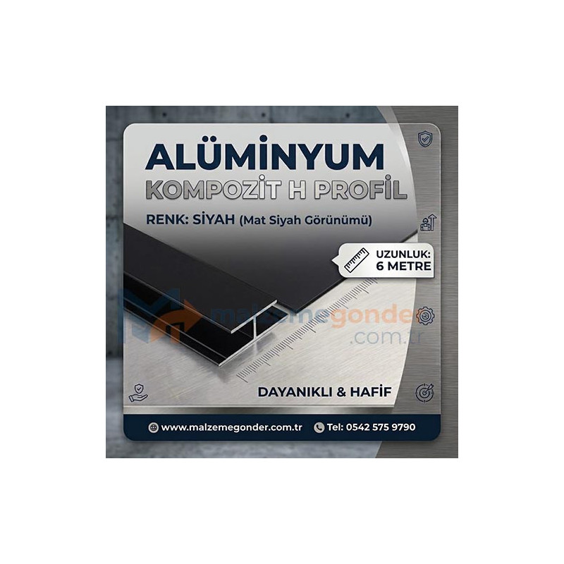 SİYAH KOMPOZİT H PROFİL (ALÜMİNYUM)