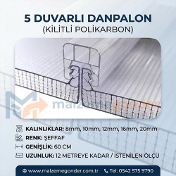 ŞEFFAF - 5  DUVAR DANPALON (KİLİTLİ POLİKARBON)