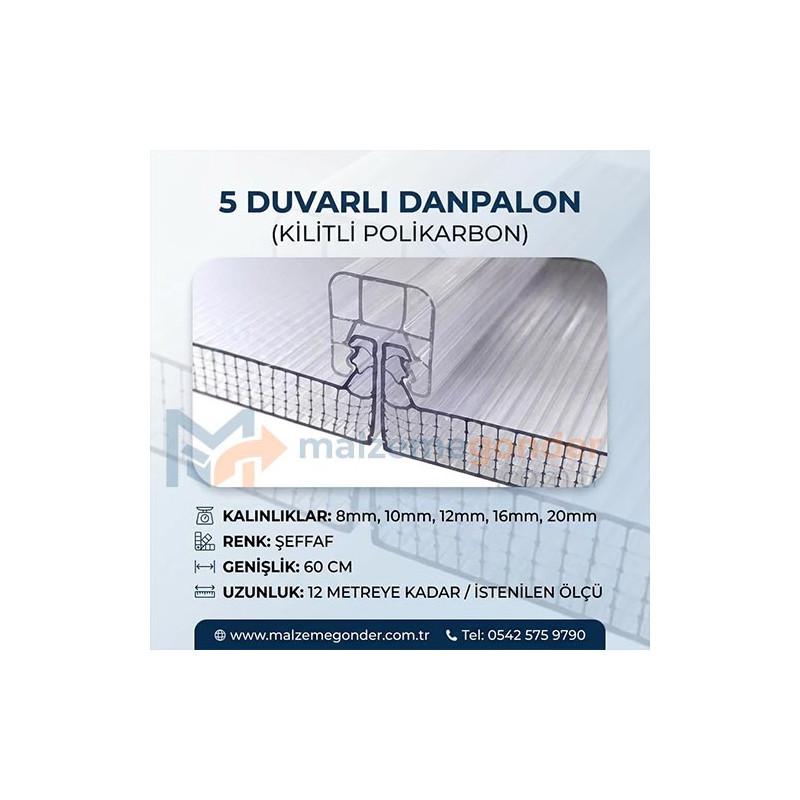 ŞEFFAF - 5  DUVAR DANPALON (KİLİTLİ POLİKARBON)