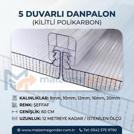 ŞEFFAF - 5  DUVAR DANPALON (KİLİTLİ POLİKARBON)