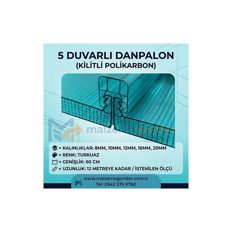 TURKUAZ - 5  DUVAR DANPALON (KİLİTLİ POLİKARBON)