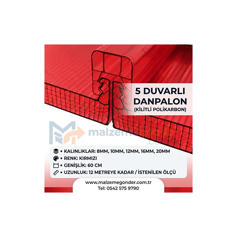 KIRMIZI - 5  DUVAR DANPALON (KİLİTLİ POLİKARBON)