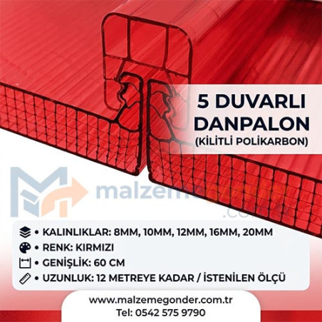 KIRMIZI - 5  DUVAR DANPALON (KİLİTLİ POLİKARBON)