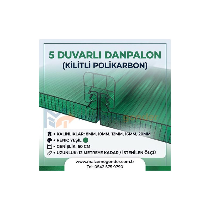 YEŞİL - 5  DUVAR DANPALON (KİLİTLİ POLİKARBON)