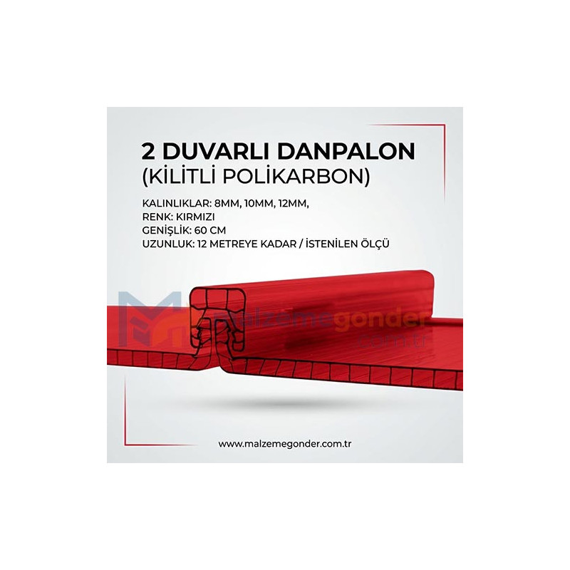 KIRMIZI - 2 DUVAR DANPALON (KİLİTLİ POLİKARBON)