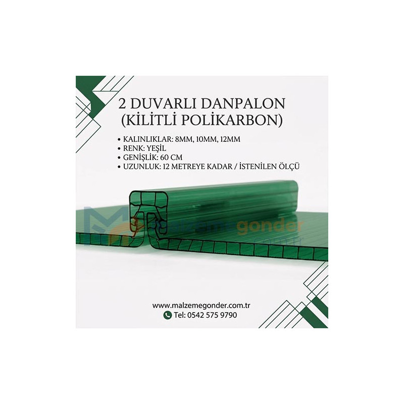YEŞİL - 2 DUVAR DANPALON (KİLİTLİ POLİKARBON)