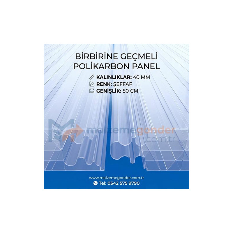 ŞEFFAF - BİRBİRİNE GEÇMELİ POLİKARBON LEVHA - 50MM