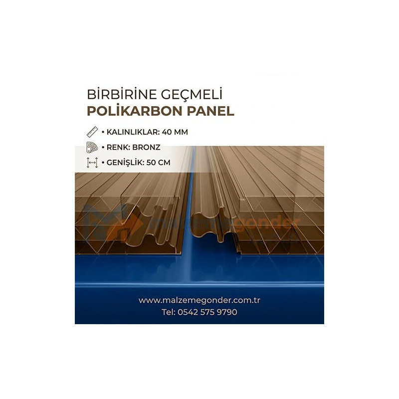 BRONZ - BİRBİRİNE GEÇMELİ POLİKARBON LEVHA - 50MM